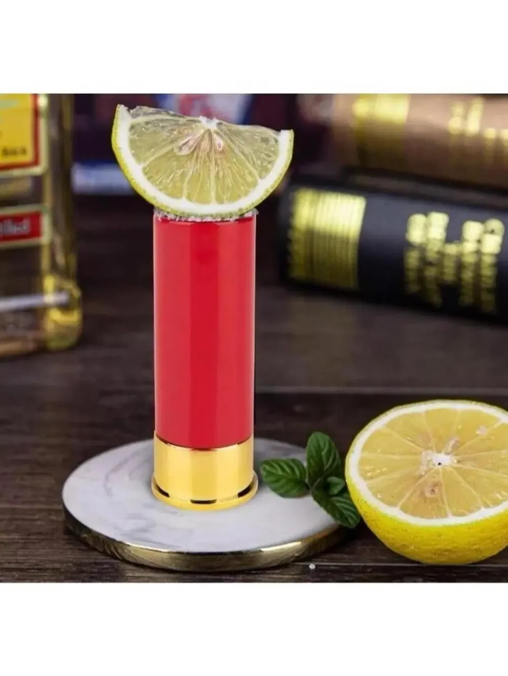 12 Gauge Bullet-Style Shot Glasses Red & Gold – Set of 4 Unique Drinkware New
